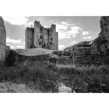 Lais Puzzle - Ein Panoramablick auf die Burg Trim in der Grafschaft Meath am Fluss Boyne, Irland. Es ist die größte anglo-normannische Burg in Irland in schwarz weiß - 1.000 Teile