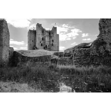 Lais Puzzle - Ein Panoramablick auf die Burg Trim in der Grafschaft Meath am Fluss Boyne, Irland. Es ist die größte anglo-normannische Burg in Irland in schwarz weiß - 2.000 Teile