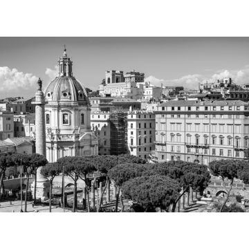 Lais Puzzle - Heiligster Name Mariens an der Kirche des Trajansforums mit der Trajanssäule am Foro Traiano und der Piazza Venezia im historischen Zentrum von Rom in schwarz weiß - 1.000 Teile