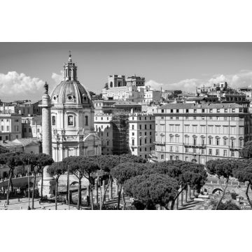 Lais Puzzle - Heiligster Name Mariens an der Kirche des Trajansforums mit der Trajanssäule am Foro Traiano und der Piazza Venezia im historischen Zentrum von Rom in schwarz weiß - 2.000 Teile