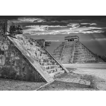 Lais Puzzle - Chichen Itza - Dämmerung mit Jaguar und Kukulkan-Tempel, Wahrzeichen von Mexiko in schwarz weiß - 500, 1.000 & 2.000 Teile