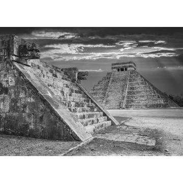 Lais Puzzle - Chichen Itza - Dämmerung mit Jaguar und Kukulkan-Tempel, Wahrzeichen von Mexiko in schwarz weiß - 1.000 Teile