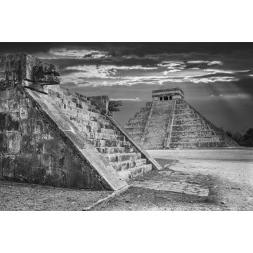 Lais Puzzle - Chichen Itza - Dämmerung mit Jaguar und Kukulkan-Tempel, Wahrzeichen von Mexiko in schwarz weiß - 2.000 Teile