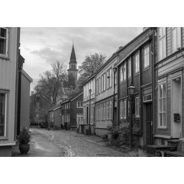 Lais Puzzle - Alte Holzhäuser säumen Nedre Bakklandet, Bakklandet, Trondheim, Trøndelag, Norwegen in schwarz weiß - 1.000 Teile