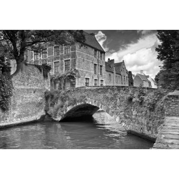 Lais Puzzle - Häuser entlang der Kanäle von Brügge oder Bruges, Belgien in schwarz weiß - 2.000 Teile