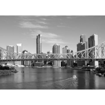 Lais Puzzle - Story Bridge in Brisbane mit Fluss und Fährengebäuden im Hintergrund in schwarz weiß - 1.000 Teile