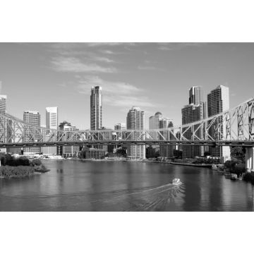 Lais Puzzle - Story Bridge in Brisbane mit Fluss und Fährengebäuden im Hintergrund in schwarz weiß - 2.000 Teile