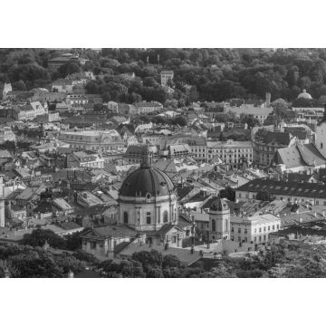 Lais Puzzle - Blick auf die Stadt Lviv vom Park des Hohen Schlosses bei Sonnenuntergang in schwarz weiß - 1.000 Teile
