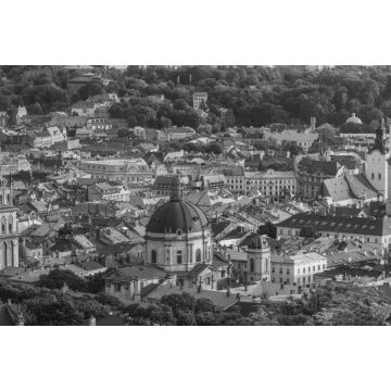 Lais Puzzle - Blick auf die Stadt Lviv vom Park des Hohen Schlosses bei Sonnenuntergang in schwarz weiß - 2.000 Teile