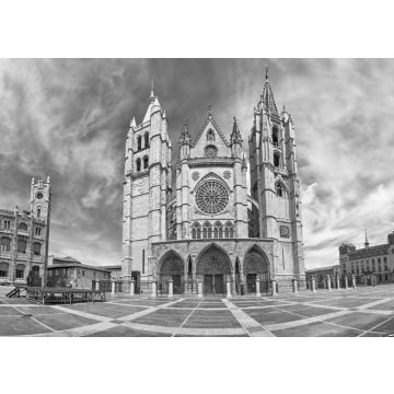 Lais Puzzle - Plaza de Regla und Kathedrale von Leon, Spanien in schwarz weiß - 500, 1.000 & 2.000 Teile