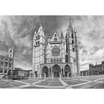 Lais Puzzle - Plaza de Regla und Kathedrale von Leon, Spanien in schwarz weiß - 1.000 Teile