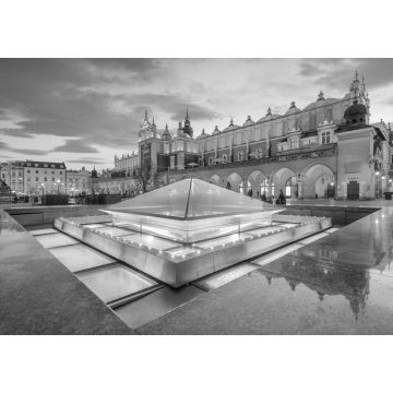 Lais Puzzle - Tuchhallengebäude Sukiennice bei Nacht auf dem Hauptplatz von Krakau, Polen in schwarz weiß - 1.000 Teile
