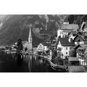 Lais Puzzle - Das Dorf Hallstatt in der Abenddämmerung in schwarz weiß - 2.000 Teile