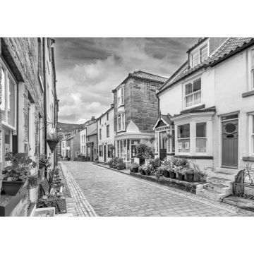Lais Puzzle - Der Küstenort Staithes an der Nordostküste Yorkshires in England in schwarz weiß - 1.000 Teile