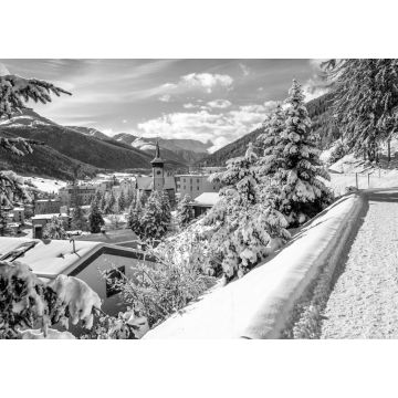 Lais Puzzle - Panorama-Wanderpass über Davos, Schweiz in schwarz weiß - 1.000 Teile
