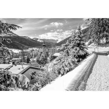 Lais Puzzle - Panorama-Wanderpass über Davos, Schweiz in schwarz weiß - 2.000 Teile