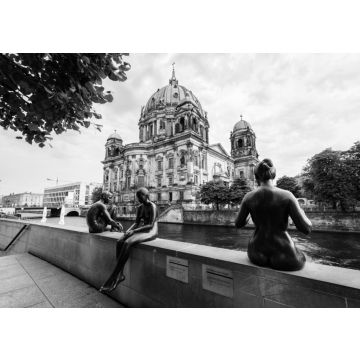 Lais Puzzle - Blick auf 3 Statuen, die am Flussufer sitzen. Land Berlin, Deutschland in schwarz weiß - 500, 1.000 & 2.000 Teile