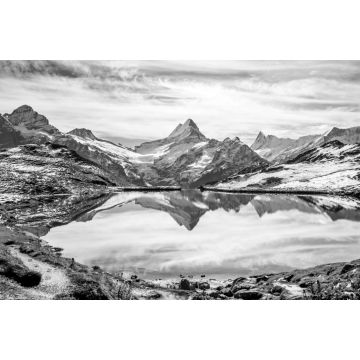 Lais Puzzle - Wasserspiegelung in den Schweizer Alpen im Bachalpsee - Bergsee oberhalb von Grindelwald, Schweiz in schwarz weiß - 2.000 Teile