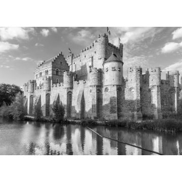 Lais Puzzle - Mittelalterliches Schloss Gravensteen (Schloss der Grafen) in Gent, Belgien in schwarz weiß - 1.000 Teile
