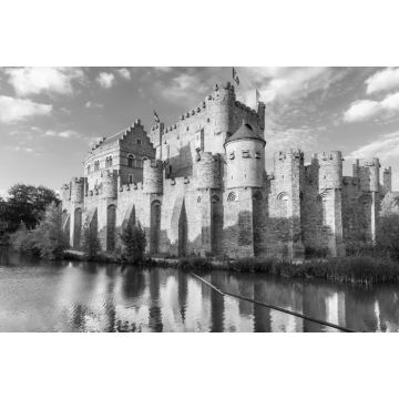 Lais Puzzle - Mittelalterliches Schloss Gravensteen (Schloss der Grafen) in Gent, Belgien in schwarz weiß - 2.000 Teile