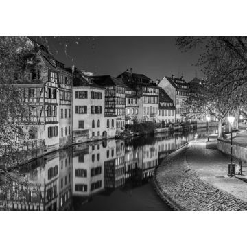 Lais Puzzle - Der Fluss Ill im Viertel Petite France, Straßburg in schwarz weiß - 1.000 Teile
