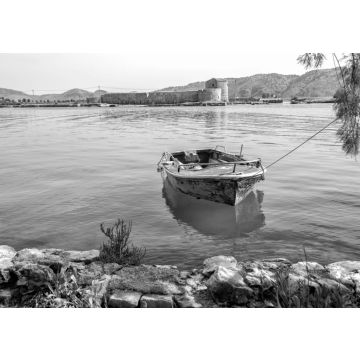 Lais Puzzle - Boot und Schloss in Butrint, Albanien in schwarz weiß - 500, 1.000 & 2.000 Teile