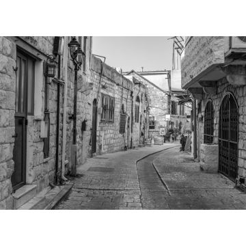 Lais Puzzle - Blick auf eine enge Straße in Tsfat/Safed, Israel in schwarz weiß - 1.000 Teile