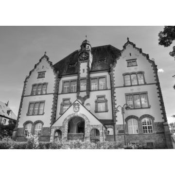 Lais Puzzle - Front side of a german public school, Lohr am Main in schwarz weiß - 1.000 Teile