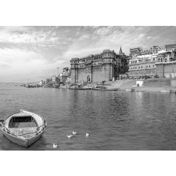 Lais Puzzle - Antike Architektur in Varanasi, Indien, mit Blick auf das Ganges-Ghat bei Sonnenuntergang in schwarz weiß - 500, 1.000 & 2.000 Teile