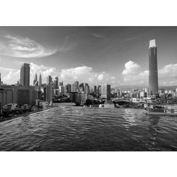 Lais Puzzle - Blick auf die Skyline von Kuala Lumpur am Pool in schwarz weiß - 500, 1.000 & 2.000 Teile