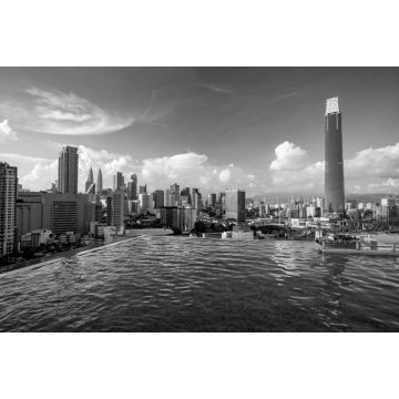 Lais Puzzle - Blick auf die Skyline von Kuala Lumpur am Pool in schwarz weiß - 2.000 Teile