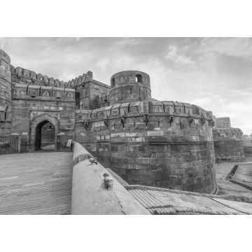 Lais Puzzle - Historisches mittelalterliches Agra Fort aus rotem Sandstein bei Sonnenaufgang mit stimmungsvollem Himmel. Agra Fort ist ein UNESCO-Weltkulturerbe in schwarz weiß - 1.000 Teile