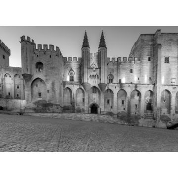 Lais Puzzle - Avignon. Provence. Die zentrale Fassade des Papstpalastes in der Morgendämmerung in schwarz weiß - 1.000 Teile