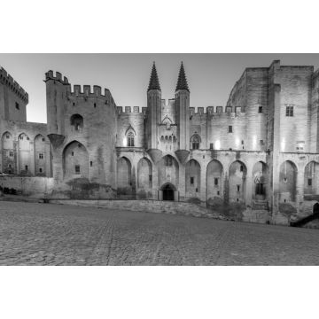 Lais Puzzle - Avignon. Provence. Die zentrale Fassade des Papstpalastes in der Morgendämmerung in schwarz weiß - 2.000 Teile