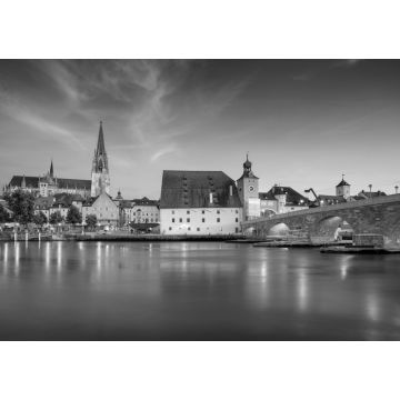 Lais Puzzle - Regensburg, Deutschland. Stadtbild von Regensburg, Deutschland während der blauen Stunde in der Dämmerung in schwarz weiß - 1.000 Teile