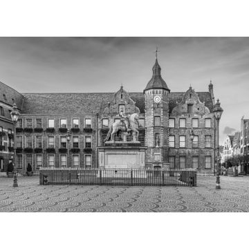 Lais Puzzle - Jan-Wellem-Statue, Rathaus, Marktplatz, Altstadt von Düsseldorf, Deutschland in schwarz weiß - 1.000 Teile