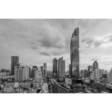 Lais Puzzle - Stadtbild des Geschäftsviertels von Bangkok mit Wolkenkratzer in der Dämmerung, Thailand in schwarz weiß - 2.000 Teile