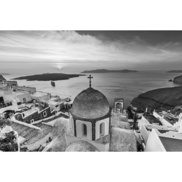Lais Puzzle - Santorin, Griechenland. Das malerische Dorf Fira bei Sonnenuntergang in schwarz weiß - 2.000 Teile