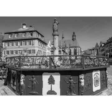 Lais Puzzle - Stadtbrunnen in Feuchtwangen Mittelfranken in schwarz weiß - 1.000 Teile