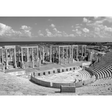 Lais Puzzle - Das Amphitheater in einer der am besten erhaltenen römischen Kolonien an der afrikanischen Küste des Mittelmeeres im heutigen Libyen in schwarz weiß - 1.000 Teile