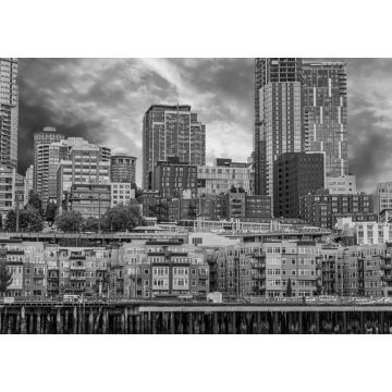 Lais Puzzle - Die neue Waterfront von Seattle vom Puget Sound aus in schwarz weiß - 1.000 Teile