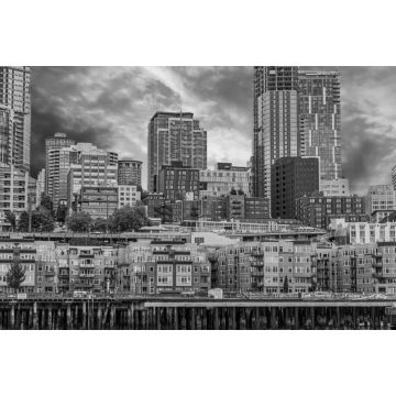 Lais Puzzle - Die neue Waterfront von Seattle vom Puget Sound aus in schwarz weiß - 2.000 Teile