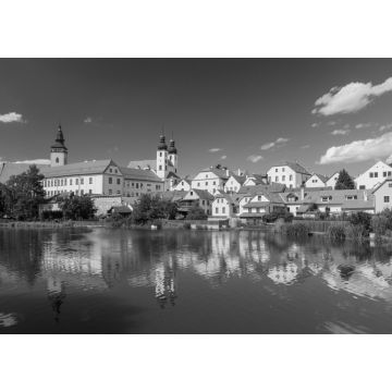 Lais Puzzle - UNESCO-geschützte tschechische Stadt Telc Stadtbild auf der Burg mit Wasserspiegelung in schwarz weiß - 1.000 Teile