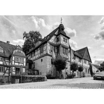 Lais Puzzle - Straßen der Stadt Idstein im Taunus mit Fachwerkhäusern an einem schönen Sommertag. in schwarz weiß - 1.000 Teile