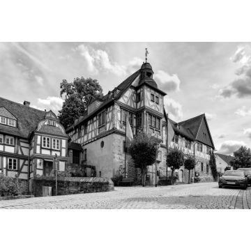 Lais Puzzle - Straßen der Stadt Idstein im Taunus mit Fachwerkhäusern an einem schönen Sommertag. in schwarz weiß - 2.000 Teile