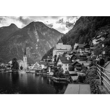 Lais Puzzle - Panoramablick auf das berühmte Dorf Hallstatt in Österreich, Alpen. Europa in schwarz weiß - 500, 1.000 & 2.000 Teile