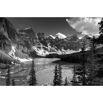 Lais Puzzle - Türkisfarbenes Wasser des Moraine Lake bei Sonnenuntergang in schwarz weiß - 2.000 Teile