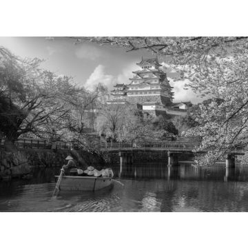 Lais Puzzle - Burg Himeji mit wunderschönen Kirschblüten, die Burg Himeji ist ein berühmter Aussichtspunkt für Kirschblüten in Osaka in schwarz weiß - 500, 1.000 & 2.000 Teile