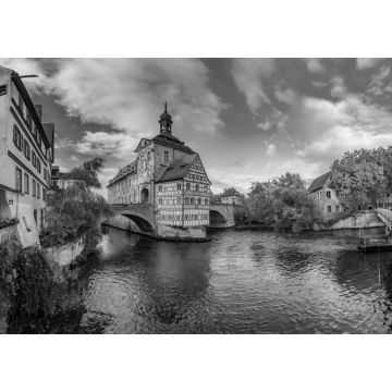 Lais Puzzle - Beeindruckender Panoramablick auf das historische Stadtzentrum von Bamberg, Deutschland. UNESCO Weltkulturerbe in schwarz weiß - 1.000 Teile