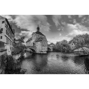 Lais Puzzle - Beeindruckender Panoramablick auf das historische Stadtzentrum von Bamberg, Deutschland. UNESCO Weltkulturerbe in schwarz weiß - 2.000 Teile